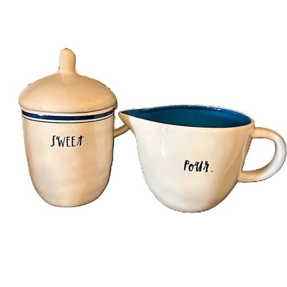 Rae Dunn Blue‎ Line Sweet Sugar Jar with Lid & Pour Creamer - Picture 12 of 16
